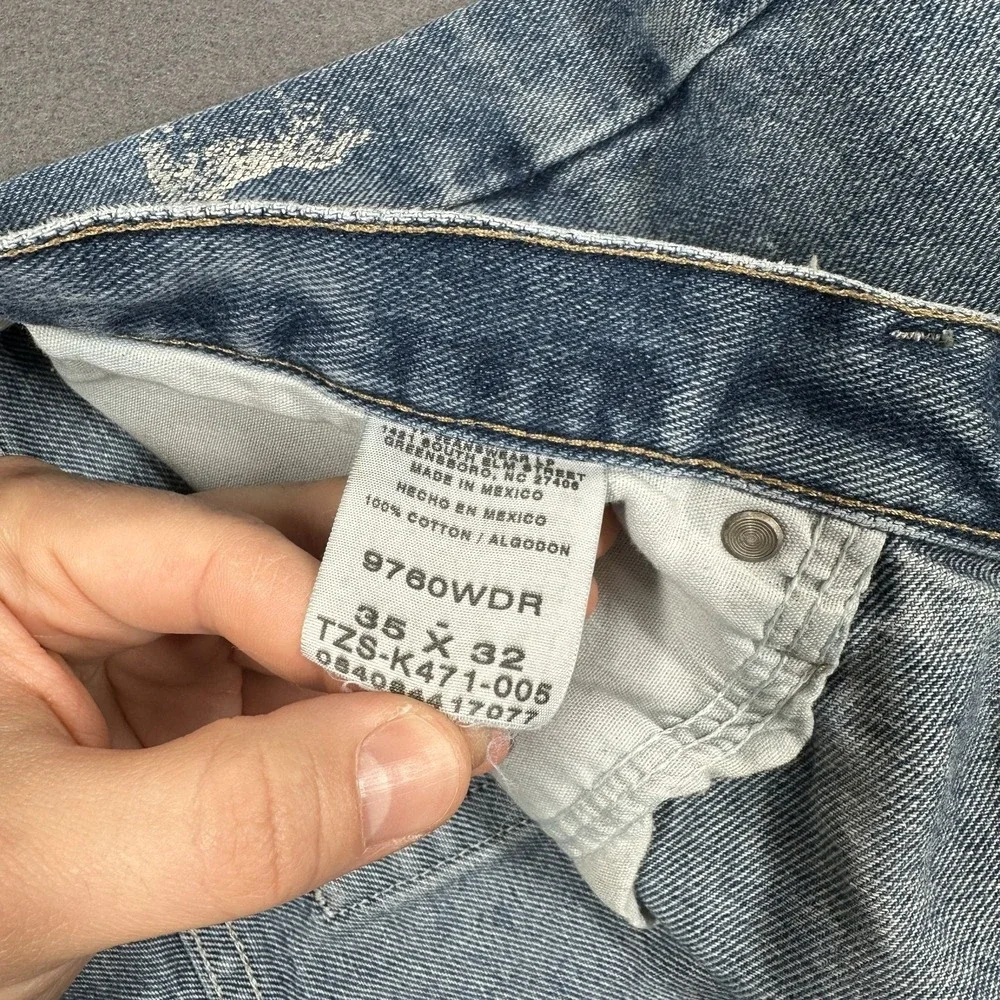 Wrangler Jeans Mens 35x32 Blue Denim Straight‎ Leg Relaxed Fit Distressed Retro